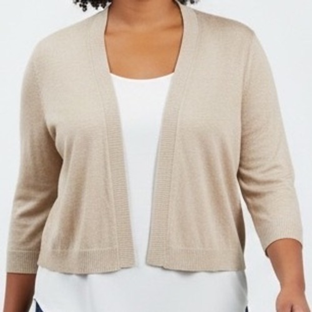 Torrid Womens Beige 1X 1 Open Front Cropped Cardigan Shrug layerig minimalist